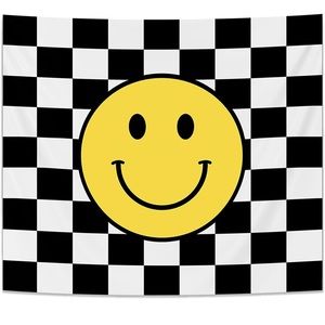 Black & White Checker Smiley Tapestry